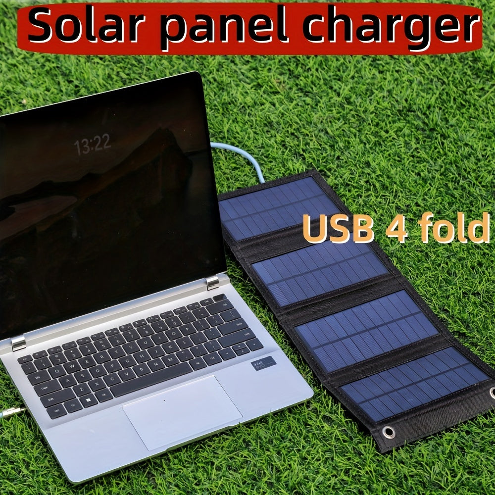 Portable 4-Fold Solar Panel with USB - Perfect for Outdoor Travel & Camping, Charges Devices, Foldable, Includes Battery Pack