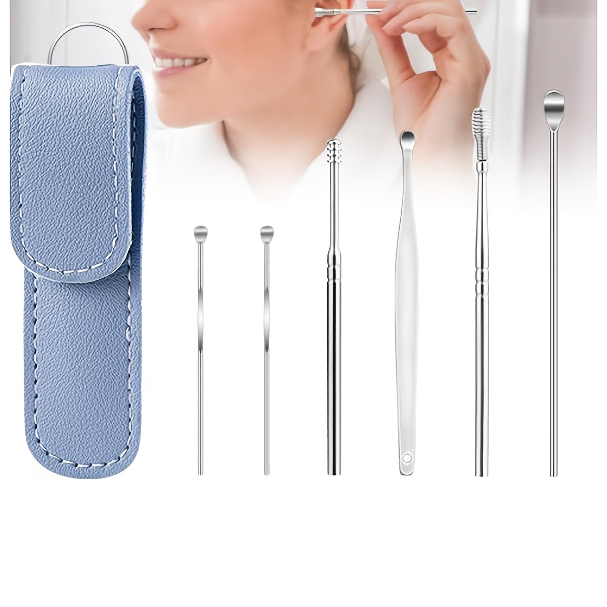 Durable stainless steel ear cleaning set with rotating cleaning stick and storage bag. Safe and convenient for home and travel use, makes a great holiday gift.