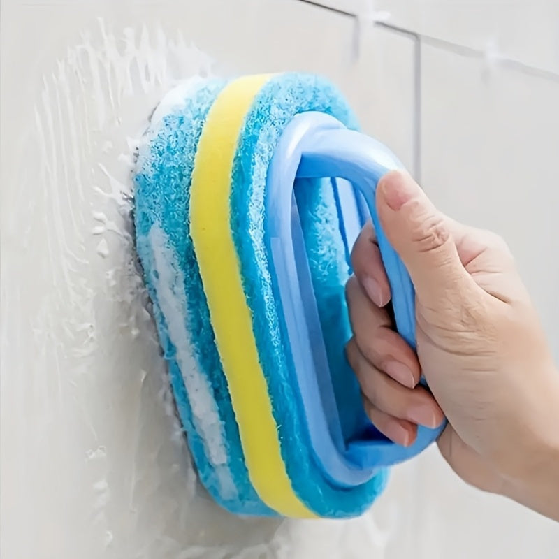 Pack of 2 3-layer sponge cleaning brushes, versatile household tools for cleaning tile, walls, bathtub, bathroom, and pool. Made of durable plastic, no electricity required. Perfect for kitchen cleaning.