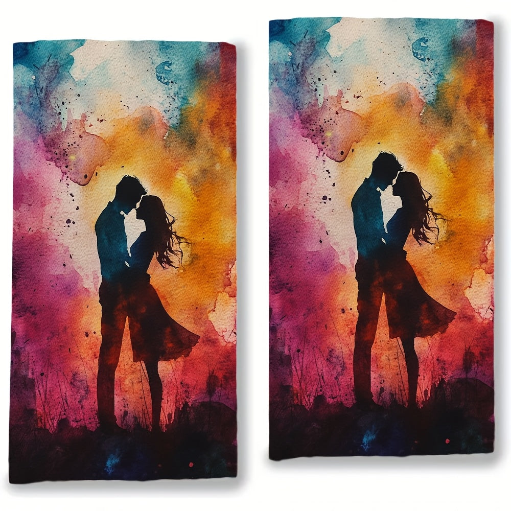 Set of 2 Romantic Watercolor Kitchen Towels featuring the "Love Grows More Tremendously Moment by Moment" Design. Made with ultra soft and highly absorbent polyester, these dish hand towels are machine washable and measure 40.64x60.96 cm. Perfect for