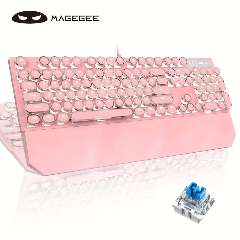 MageGee Typewriter Mechanical Gaming Keyboard with RGB Rainbow Backlit Round Keycaps suitable for Game and Office use on Windows, Laptop PC, and Mac.