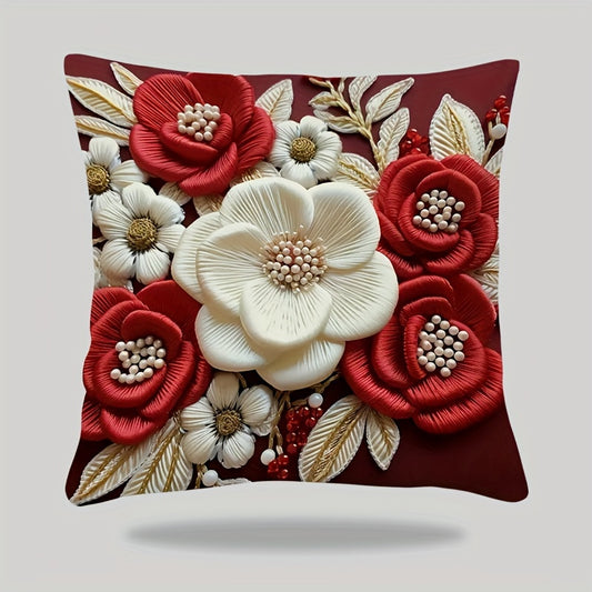 Lodge style floral throw pillow cover made of woven polyester with invisible zipper. Machine washable. Pillow insert not included.