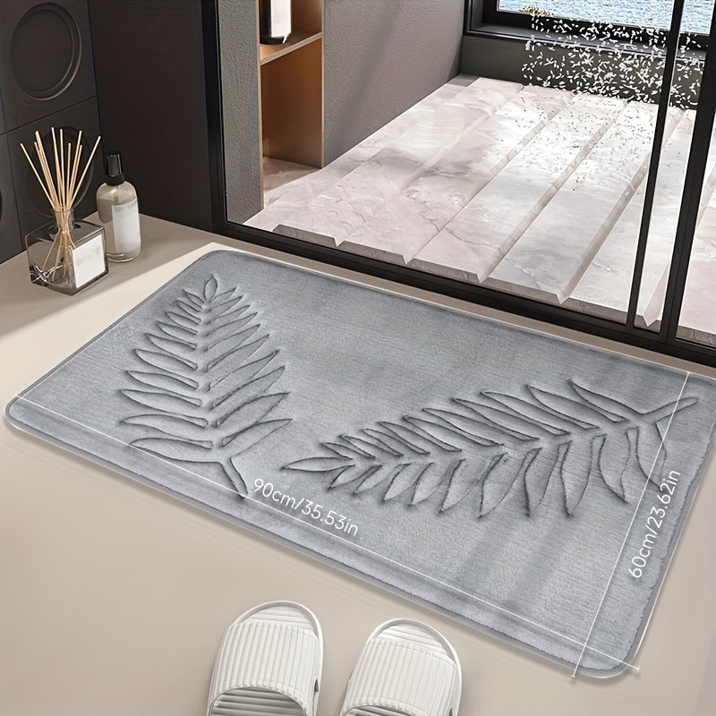 Non-Slip Leaf Pattern Bathroom Mat - Absorbent, Quick-Dry Polyester Floor Rug for Home Decor