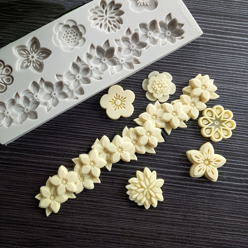 Flower-shaped Fondant Silicone Mold, measures 5.71 inches, 1 piece