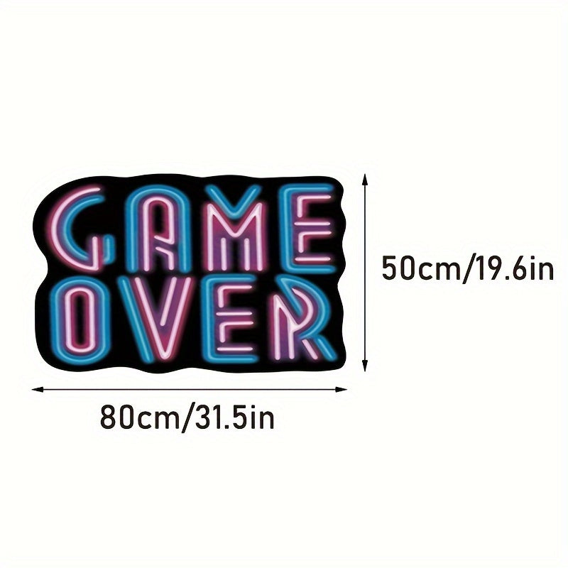 3D Fluorescent Lettering Area Rug with "Game Over" Design - Plush, Anti-Slip, Machine Washable Rug for Living Room, Bedroom, or Game Room - Illuminating Decorative Floor Mat