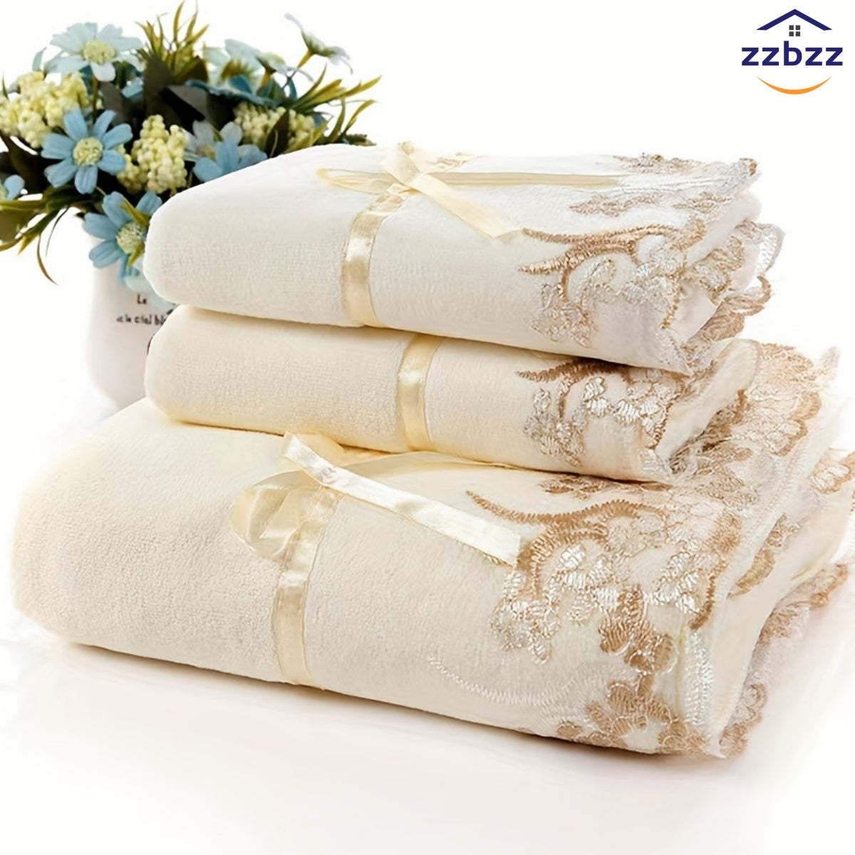 ZZBZZ Luxury Microfiber Lace Towel - Super Soft, Skin-Friendly Hand & Bath Towel with Exquisite Locking Edge for Home Bathroom Essentials