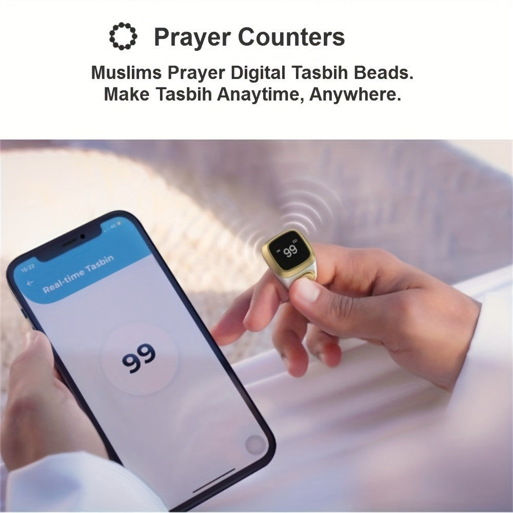 Introducing the TBSoon Zikr Ring: A Prayer Smart Ring with Lucky Ring features, Watch capabilities, and built-in Prayer Counters. Stay on track with 5 Prayer Time Reminders and a Prayer Direction Indicator Guide. Enjoy a long-lasting battery life, OLED