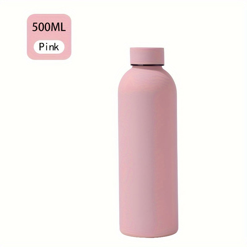 Insulated water bottle, 500ml, stainless steel. Hand wash only, PVC free. Ideal for outdoor activities, driving. Great gift for men, women on holidays. Perfect for camping, sports, fitness. Maintains cold drinks chilled, hot beverages warm.