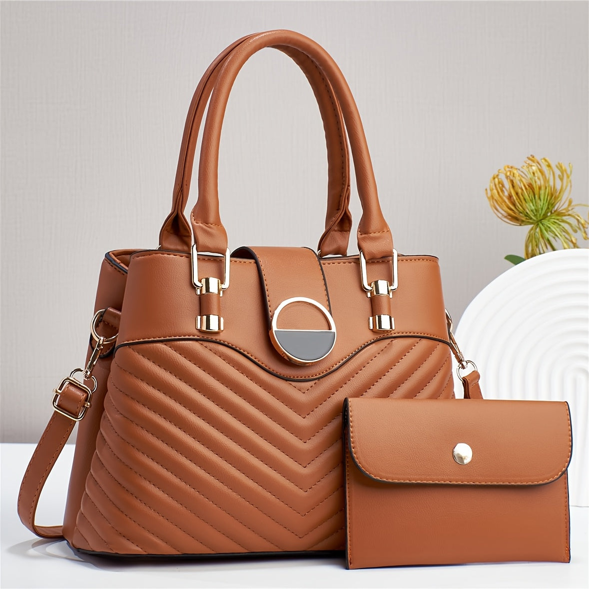 Valentine's Day women's handbag set featuring high-end feel, large tote and stylish shoulder bag.