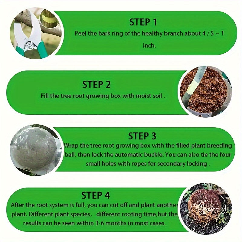 Plant Root Growth Box available in 1pc, 10pcs, and 20pcs sizes for rapid plant propagation. Reusable, non-damaged high-pressure device for air stratification and grafting.