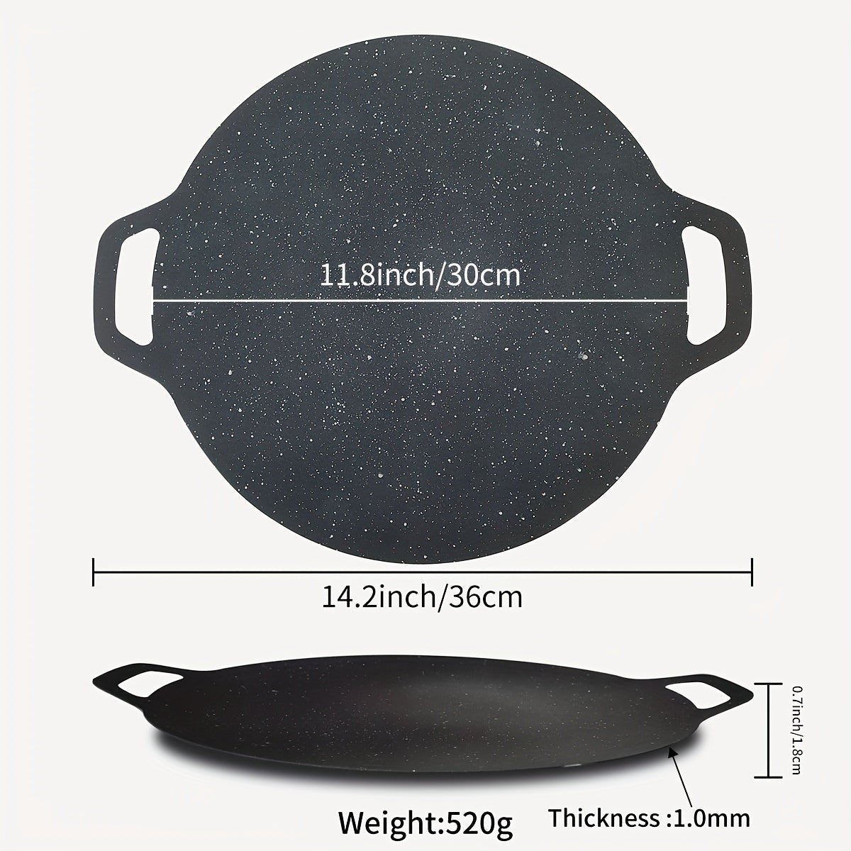 29.97cm Non-Stick Cast Iron BBQ Pan with Two Handles - Ideal for Camping and Home Cooking, Effortless Cleaning