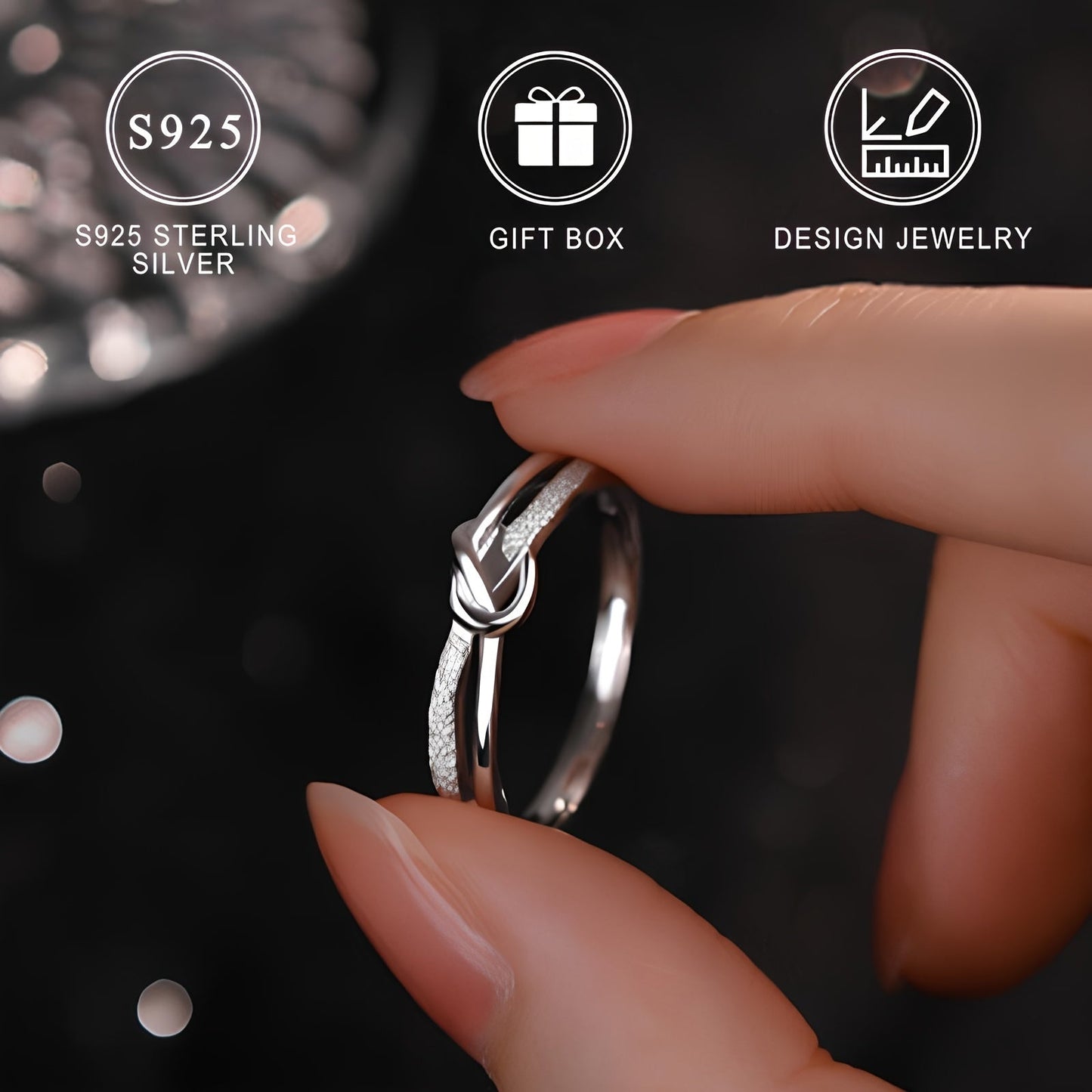 Butterfly Knot Design Mobius Ring crafted with 925 Sterling Silver, an Elegant and Simple Band for Women, an Ideal Gift for Girlfriends in a Gift Box.