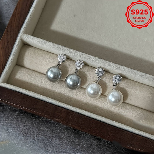 S925 Sterling Silver dan tayyorlangan Retro Pearl Earrings