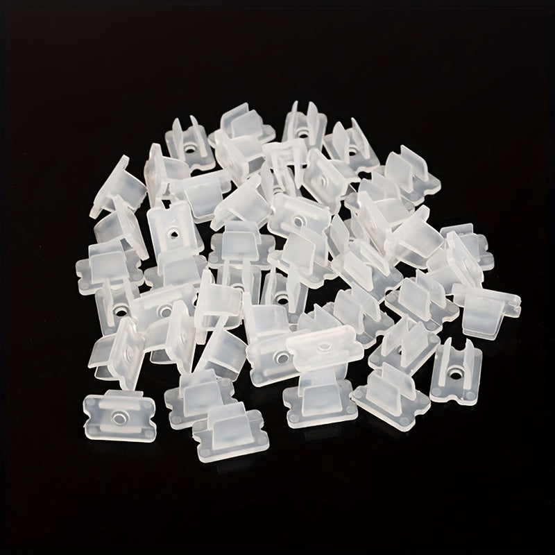 50 LED strip light clips for 2835 neon flex, snap-on connectors, no batteries needed.