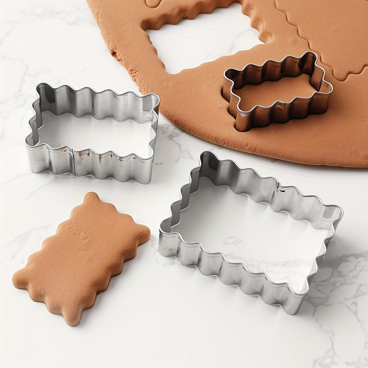 Set of 3 Stainless Steel Cookie Cutters - Includes Zigzag, Rectangle, and Heart Shapes. Ideal for Baking, Durable and Sturdy Pastry and Biscuit Molds. Great for Holiday Baking, Must-Have Kitchen Essentials and Baking Accessories.