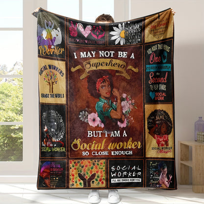 The perfect gift for social workers - a cozy flannel throw blanket with uplifting quotes, ideal for use on the couch, bed, at the office, or while camping.