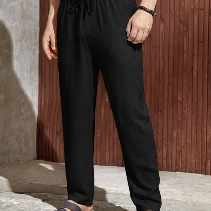 Men's trendy casual pants with old money style, solid color, drawstring waist, perfect for summer wear