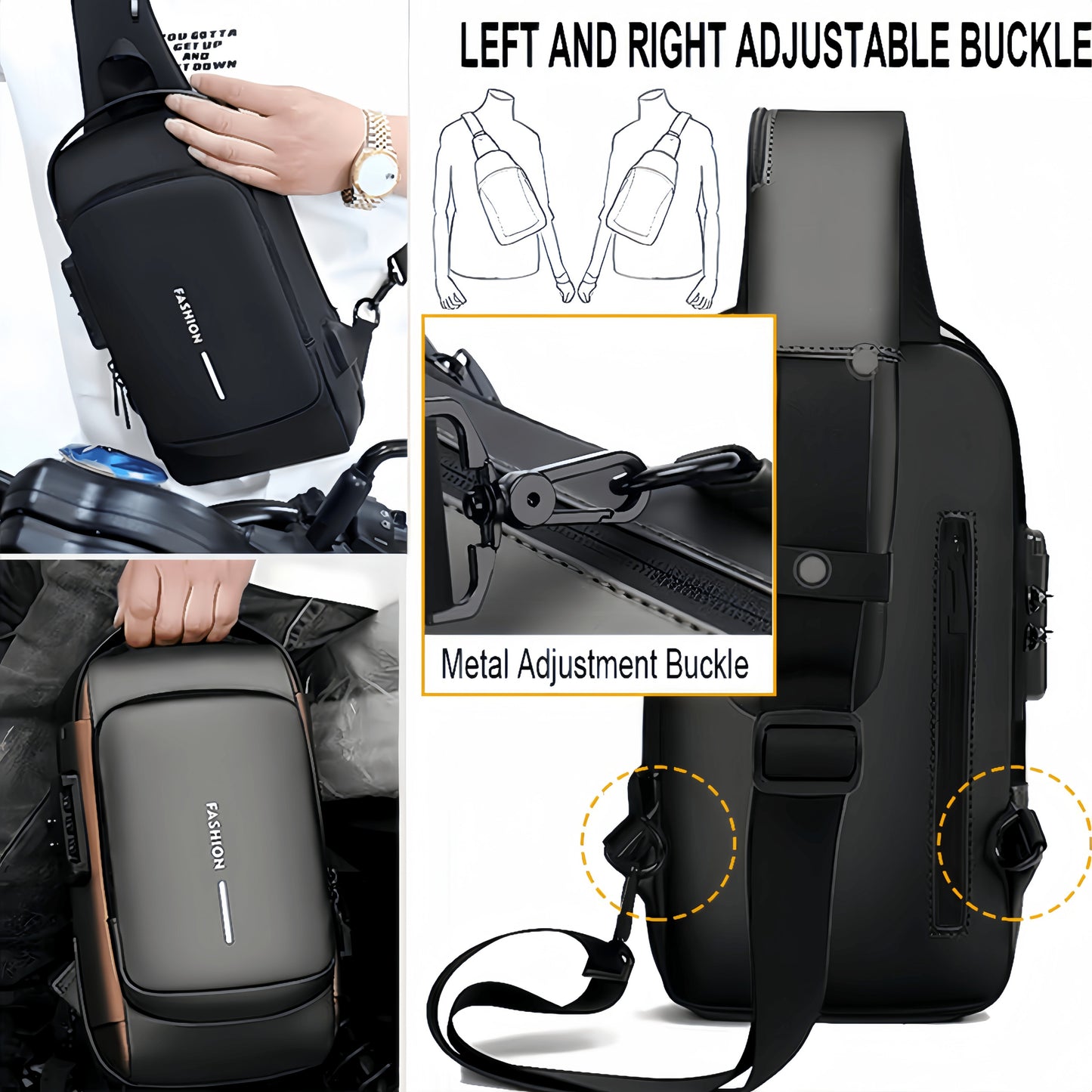 Sling Backpack with USB Port and Adjustable Strap for Hiking and Travel.