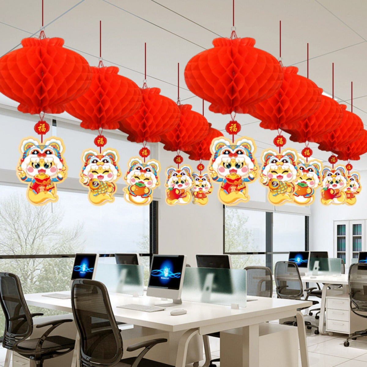 10pcs 2025 Red Lantern Hanging Decorations for New Year and Spring Festival Celebration, creating a joyful atmosphere.