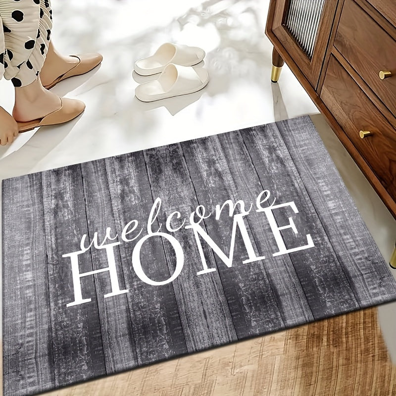 Wood panel design welcome mat made of non-slip, easy-to-clean, lightweight and fade-resistant material suitable for both indoor and outdoor use. Ideal for use in living rooms, bedrooms, kitchens, patios, and laundry rooms.