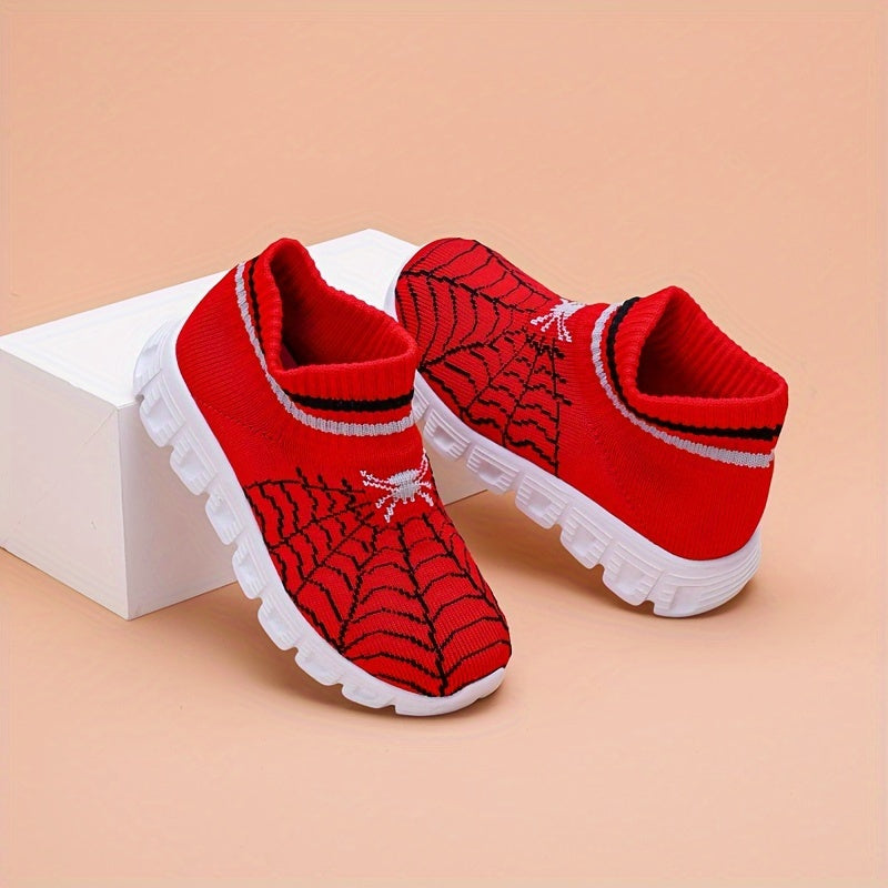 Breathable slip-on woven shoes with a cool spider pattern for boys, perfect for walking and running.