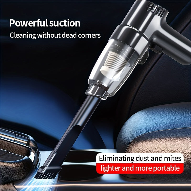 Battery-free portable handheld car vacuum with high suction power for both wet and dry cleaning in small sedans.