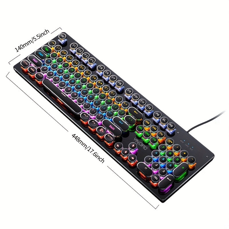 YinDiao Caller Mechanical Keyboard with 104 Keys, Green Axis Backlit design perfect for Office and E-sports Gaming, Wired USB compatible with Desktop Computers and Notebooks.