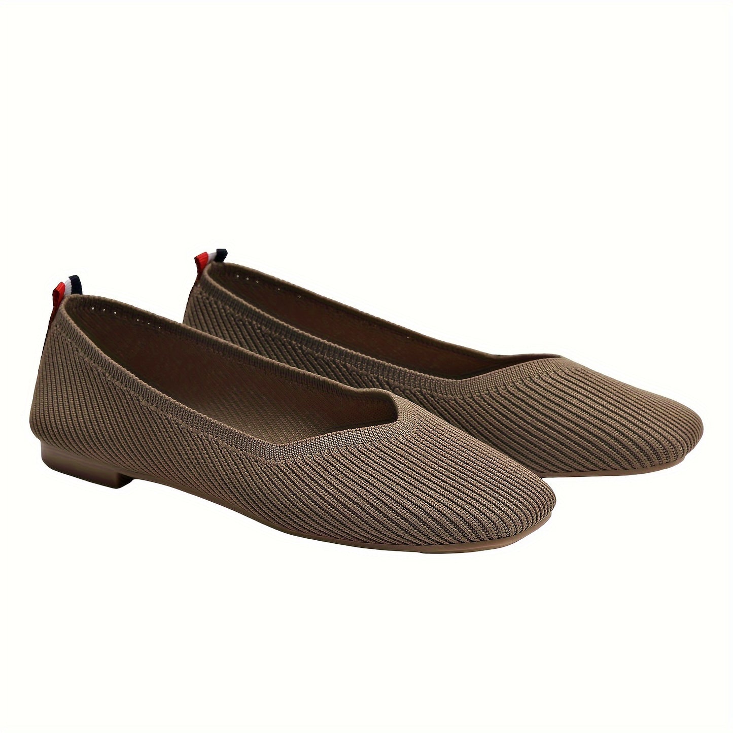 Women's Solid Color Knitted Flats with Breathable Square Toe