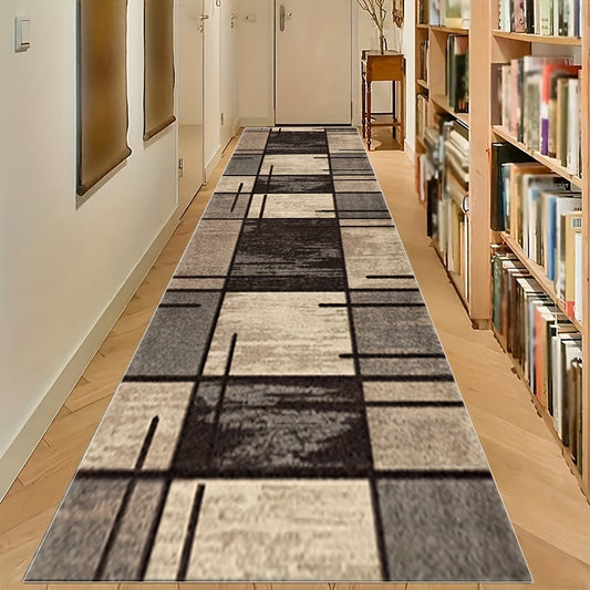 Geometric Absorbent Non-Slip Rug - This long strip floor mat is stain resistant and waterproof, perfect for a Nordic corridor carpet or rectangular hallway. It is anti-skid and ideal for use as a foyer or bedside blanket in your household. Its simple and