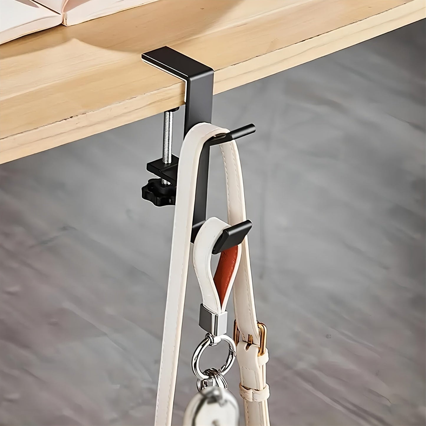 Adjustable Aluminum Under-Desk Hook: Sturdy, Easy to Install, Ideal for Holding Bags on Home, Office, and School Desks.