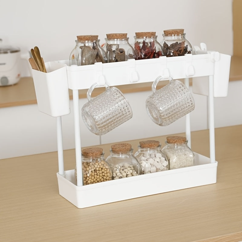 Organize your kitchen with the 2-Tier Classic White Sink Organizer Rack. Made of durable plastic, this rack features open storage for easy access to spices and essentials. With easy assembly and a portable design, no power is needed for this convenient