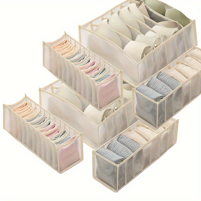 6 Pieces of Foldable Underwear Storage Dividers: Closet Organizers for Bras, Panties, Ties, Socks, Scarves, and Clothes - Includes 6, 7, and 11 Cell Options - Lightweight and Easy to Use