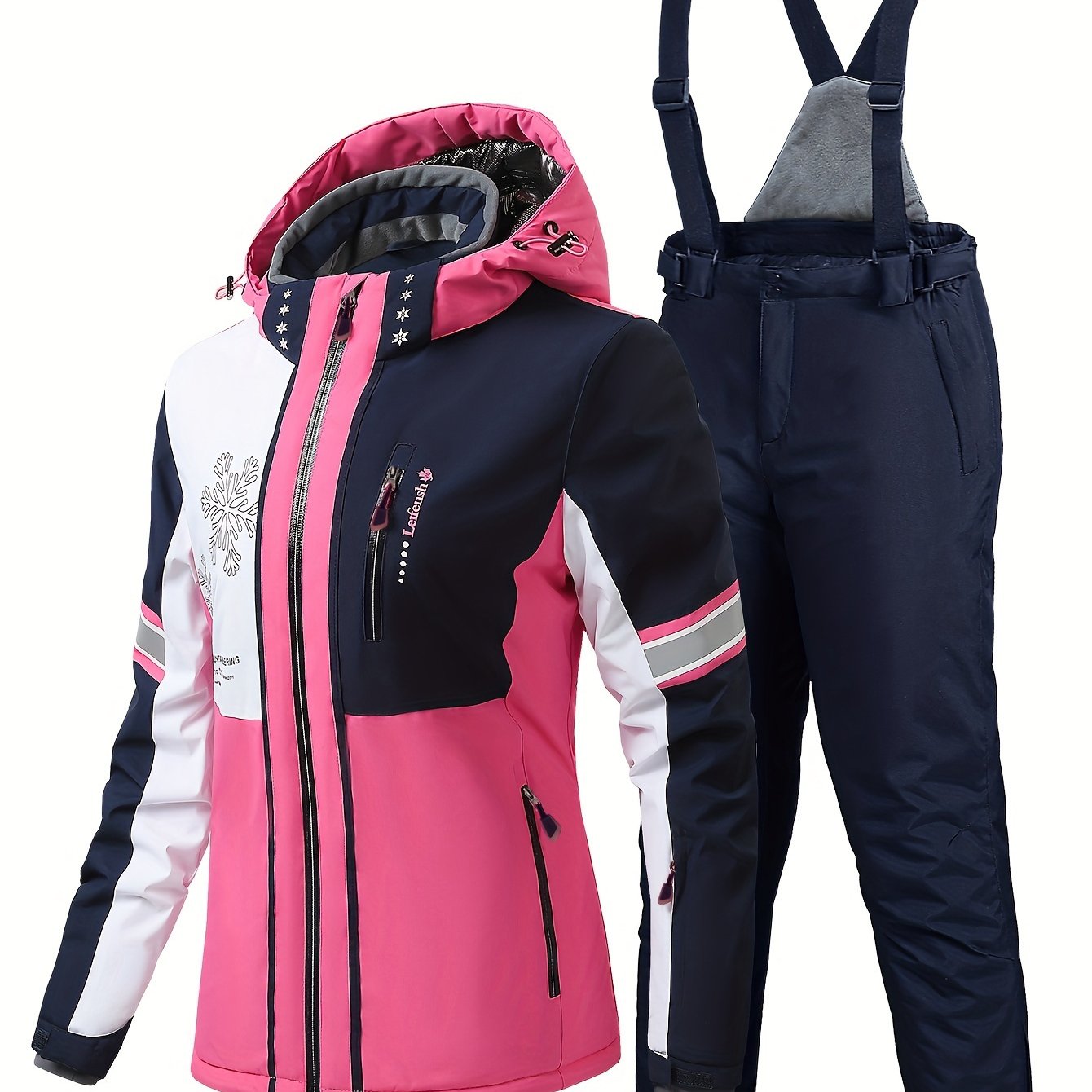 Women's Ski Suit with Polyester Jacket and Pants, Solid Color Design, Zipper Details, HX356