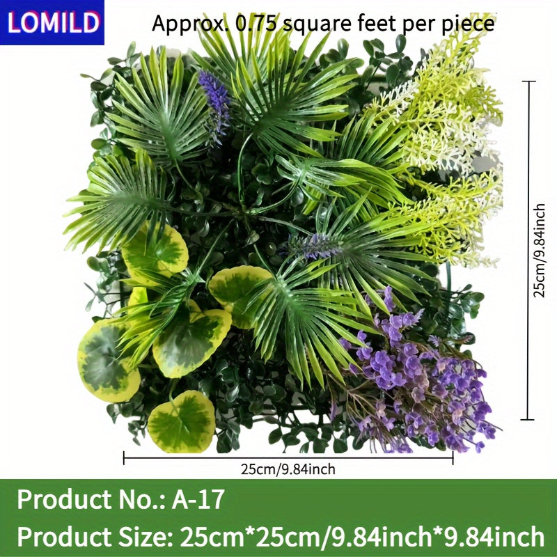 One piece of LOMILD Imitation Milan Mixed Green Plants in various styles with flower and grass skin. Ideal for outdoor wall, wedding, and festival decorations. Also suitable for tying