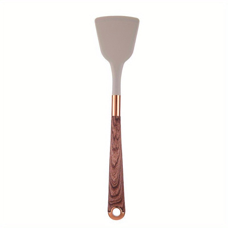 Silicone Wood Grain Spatula with Non-Stick Coating and Heat-Resistant Handle, Must-Have Kitchen Utensil for Home Cooking