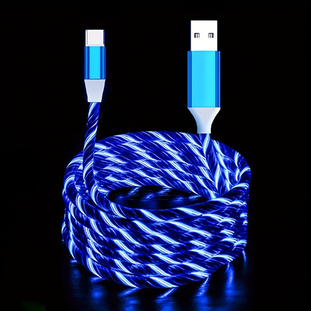 Светящийся LED USB Type C кабель для Samsung, Xiaomi, Vivo, OPPO, Redmi и других смартфонов. Доступен в длинах 100,0 см или 200,0 см.