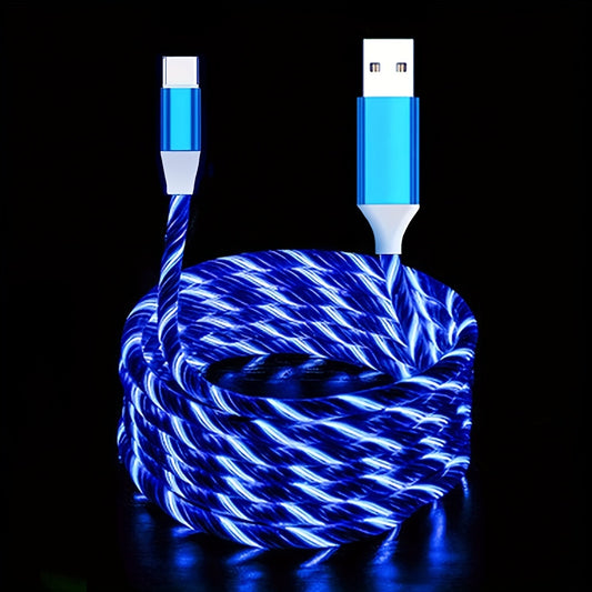 Светящийся LED USB Type C кабель для Samsung, Xiaomi, Vivo, OPPO, Redmi и других смартфонов. Доступен в длинах 100,0 см или 200,0 см.