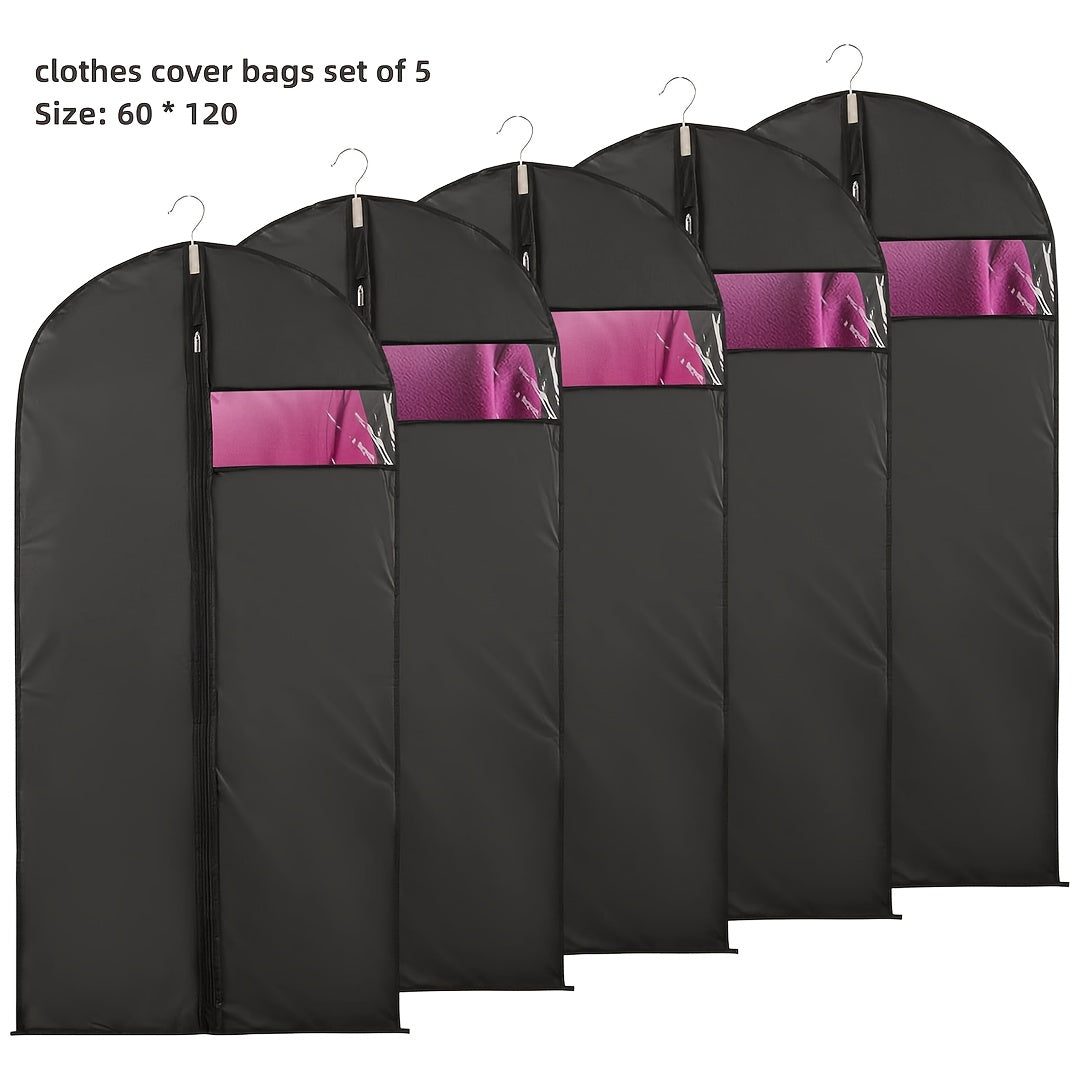 Durable 5-Piece Suit Dust Cover Bag Set with Window - Hanging Clothes Storage Bags for Shirts, Suits, Dresses, Coats - Portable Garment Protective Bags with Household Organizer Features - Ideal for Bedrooms, Closets, Wardrobes, Homes, and Dorms