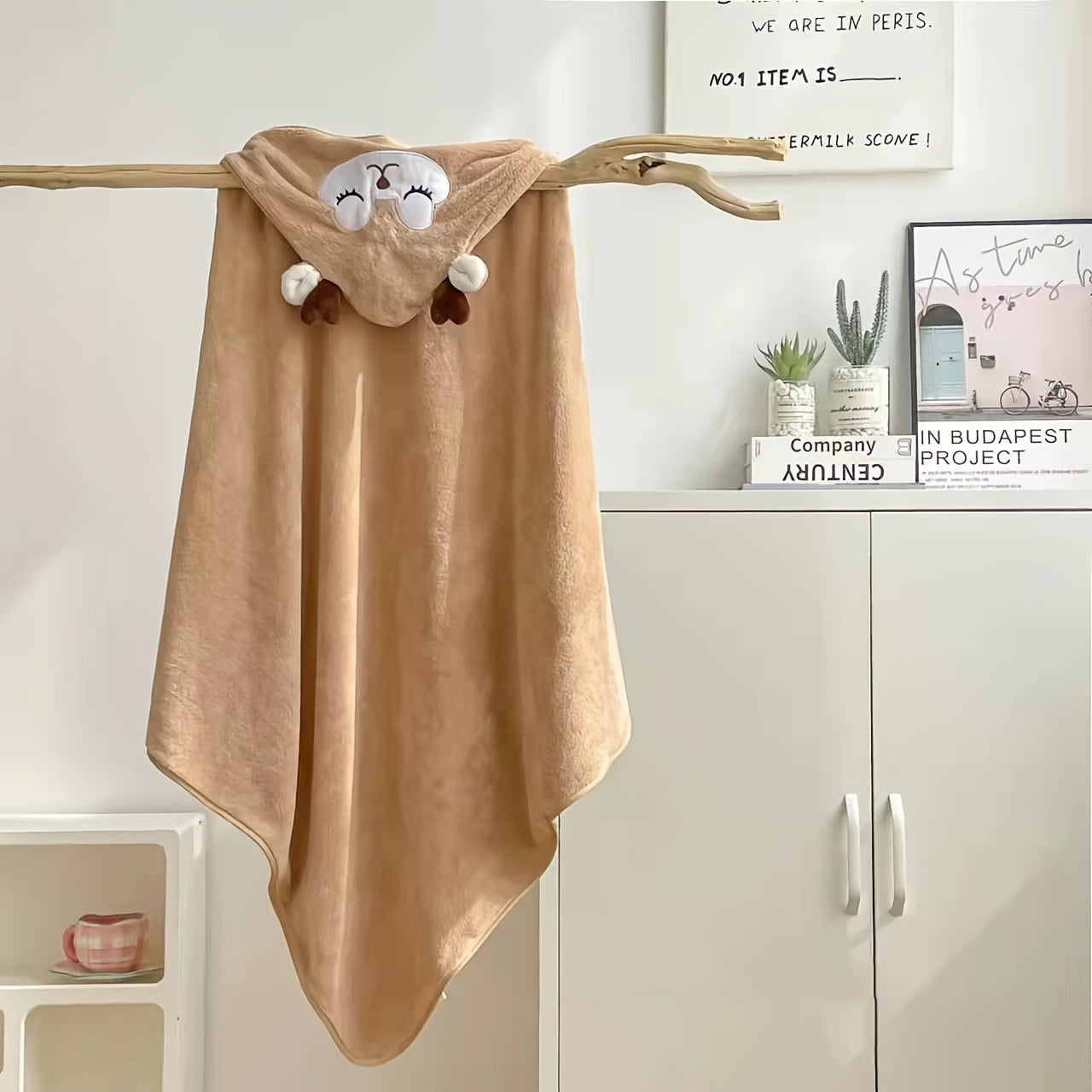 Cute Elk Cartoon Children's Bathrobe - Cozy, Breathable & Highly Absorbent Towel Wrap for Kids, Ideal for Relaxing & Traveling, Easy to Clean in Washing Machine - Khaki