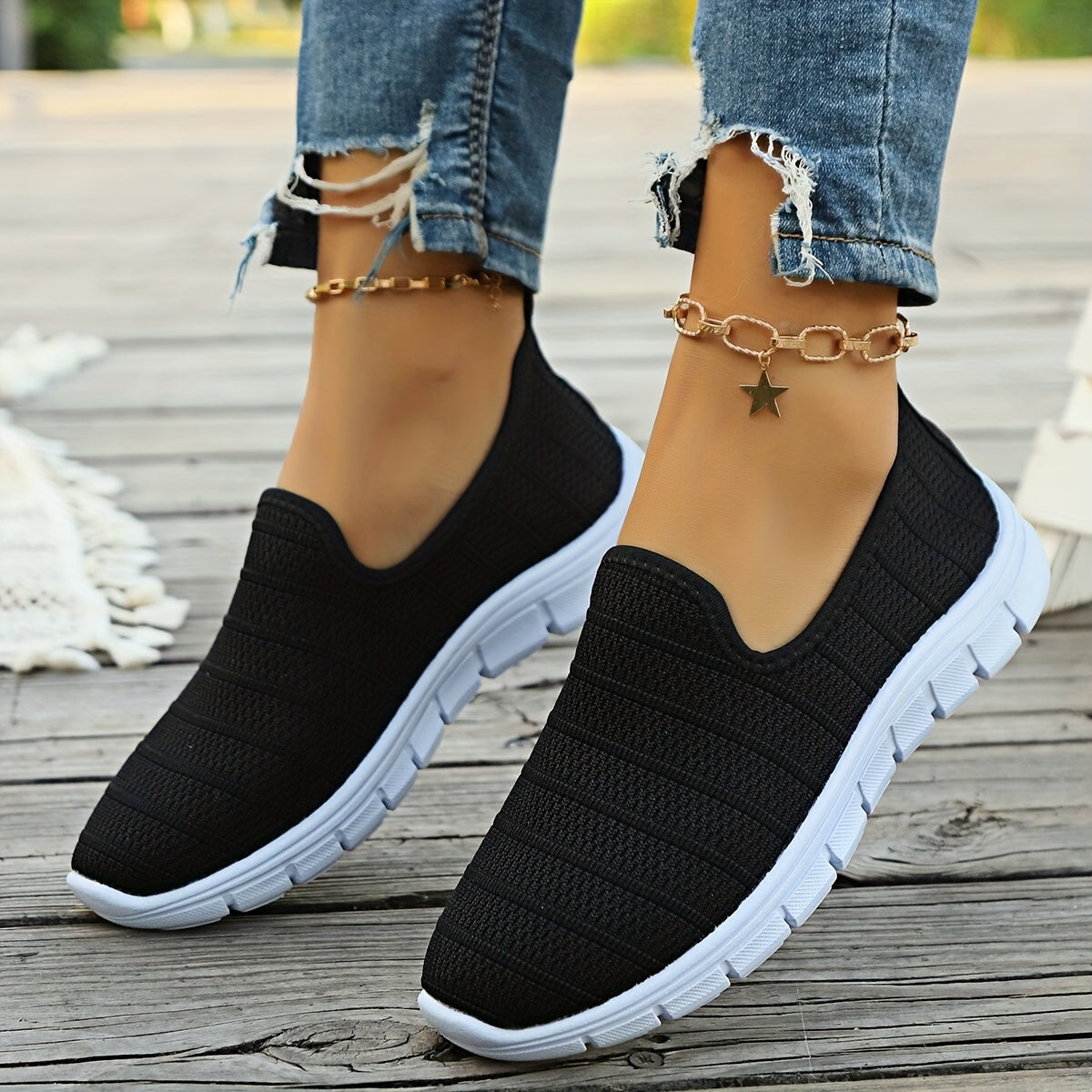 Women's Breathable Slip-On Casual Sock Sneakers, Lightweight Outdoor Sports Shoes in plus size.