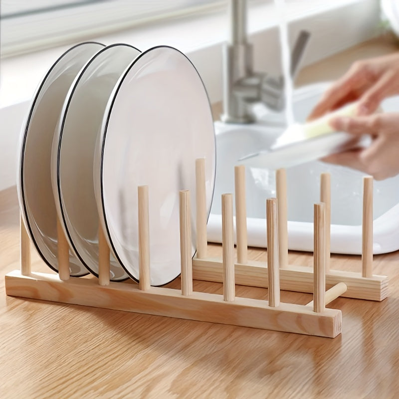 Wooden Dish Rack with Draining System - High-Quality Functional Woodware for Organizing Plates, Cups, and Utensils in the Kitchen, Space-Saving Design with Natural Wood Finish.