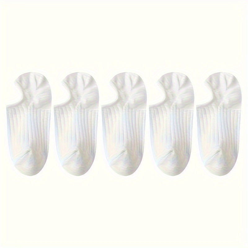 5 pairs of men's solid striped no-show socks with anti-odor and sweat-absorbing features, suitable for year-round wear.