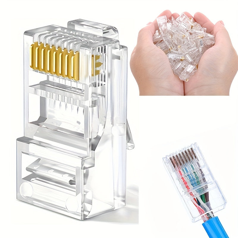 50/100 RJ45 connectors for Cat5 Cat5E cable, 8P8C modular Ethernet cable wire head RJ 45 ends for standard solid or stranded UTP Ethernet cable, crimp LAN connectors plug.