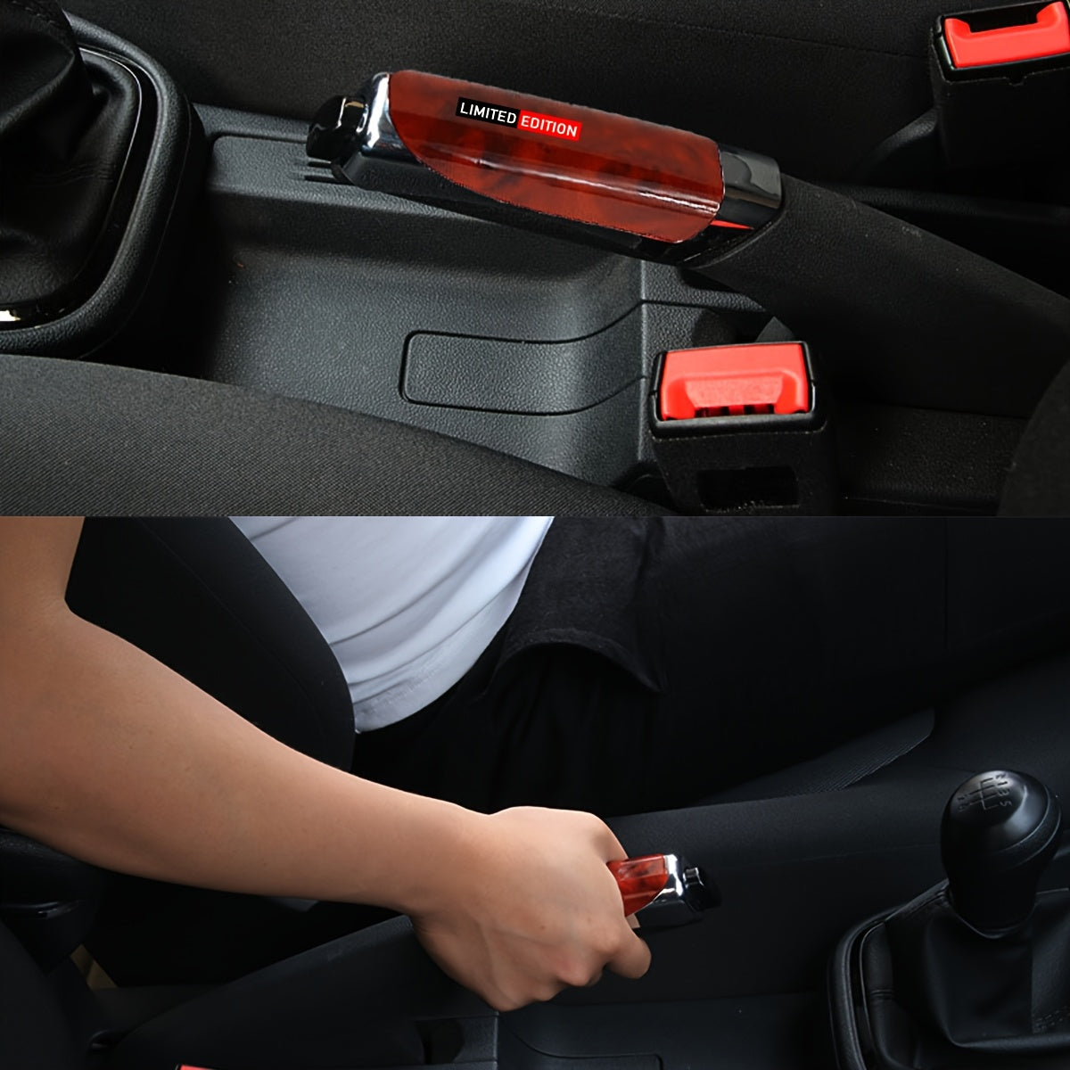 Universal ABS Handbrake Grip Cover with Carbon Fiber Texture for Kia, Toyota, and Lexus vehicles.