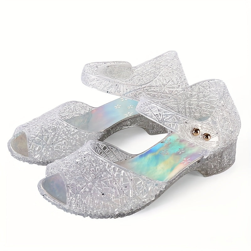 Sparkling blue crystal sandals for little girls, perfect for parties and everyday wear.