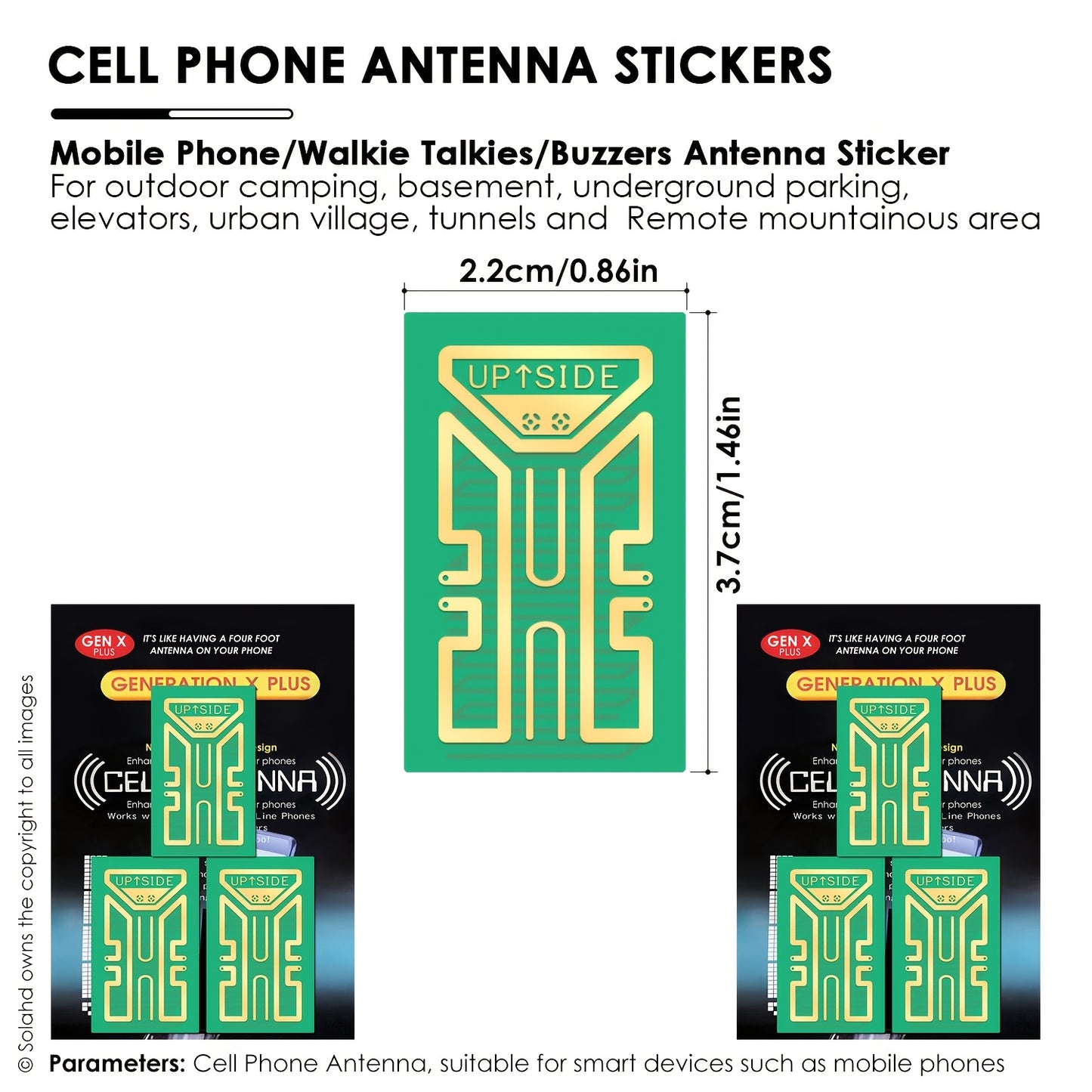 Compact, lightweight antenna stickers for portable devices enabling network connections in isolated areas, ideal for outdoor enthusiasts. Can be used with computers and wireless gadgets.