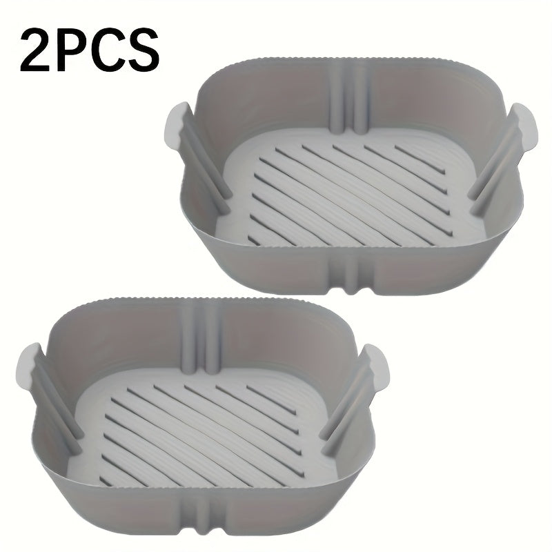 Two-piece set of reusable silicone air fryer liners for healthy cooking, featuring non-stick properties for easy baking.