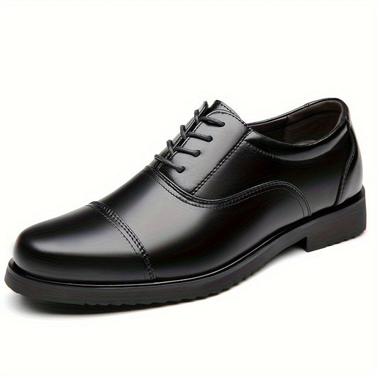 Men's large size lace up casual work and business shoes made of three joint microfiber leather with a rubber sole.