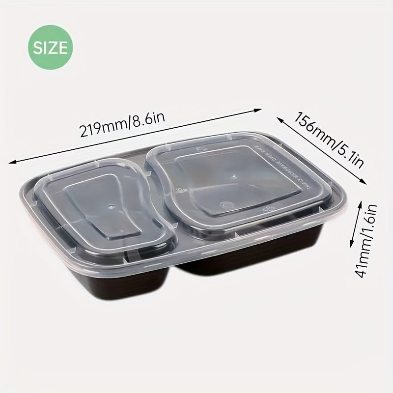 30 sets of 50 plastic black containers with lids, each container holding 30 ounces. These food storage containers are BPA free, stackable, and leakproof, making them perfect for bento boxes. They are also safe to use in the microwave. These kitchen