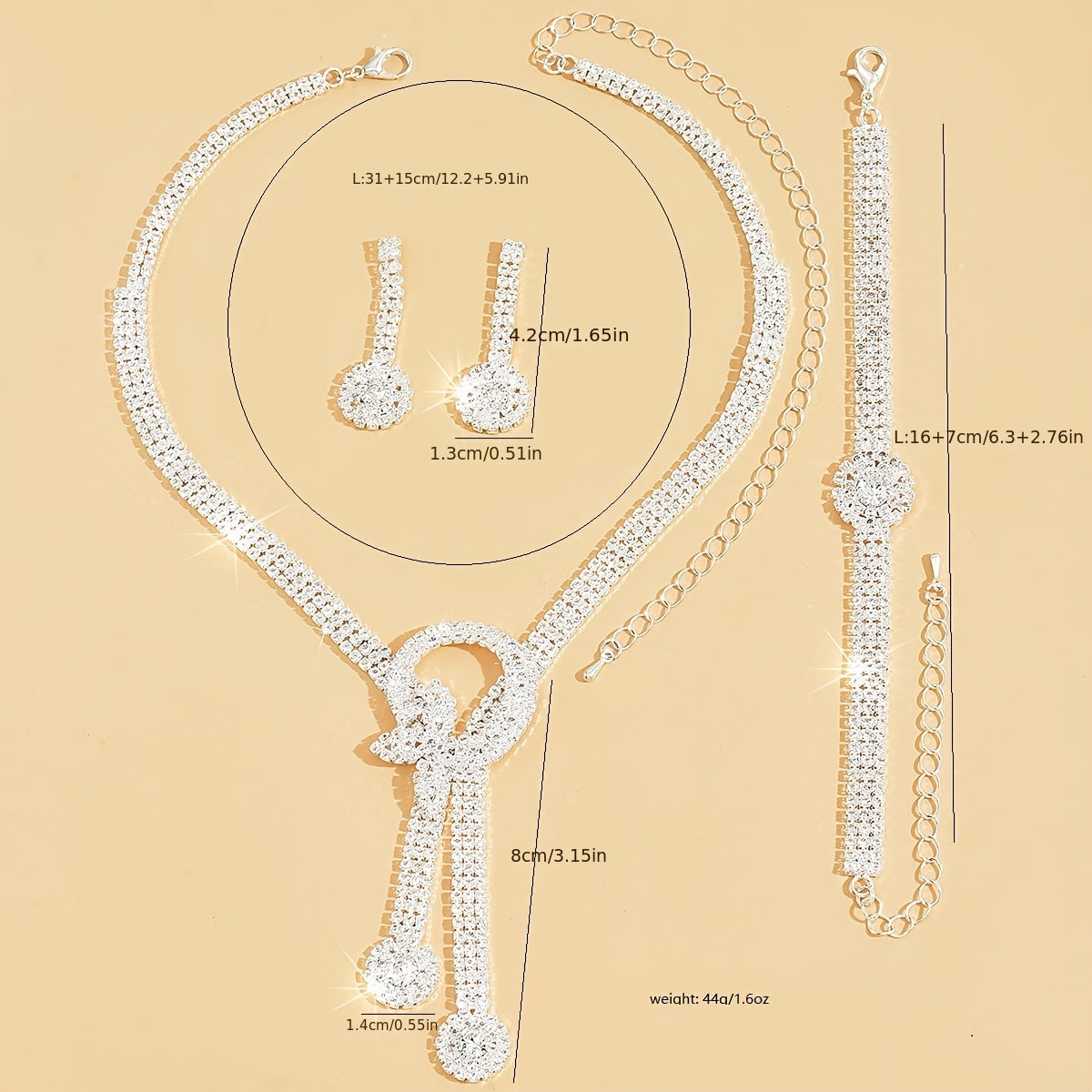 Complete your evening dress look with this elegant European and American jewelry set featuring a Rhinestone Tassel Necklace and matching earrings. The set exudes sophistication and style with its full diamond accents, perfect for adding a touch of